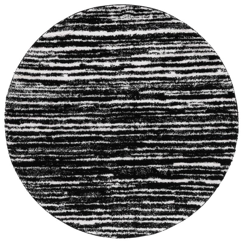 SAFAVIEH Rumi Shag Rosalee Shag Rug - 6'7" Round - Black/Ivory