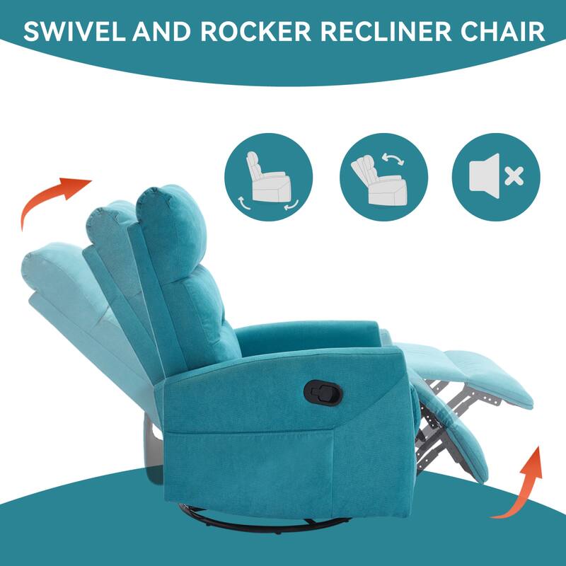 Roomfitters Swivel Rocker Recliner Chair Manual 360 Degree Glider Lounge Sofa Padded Fabric Armchair for Living Room