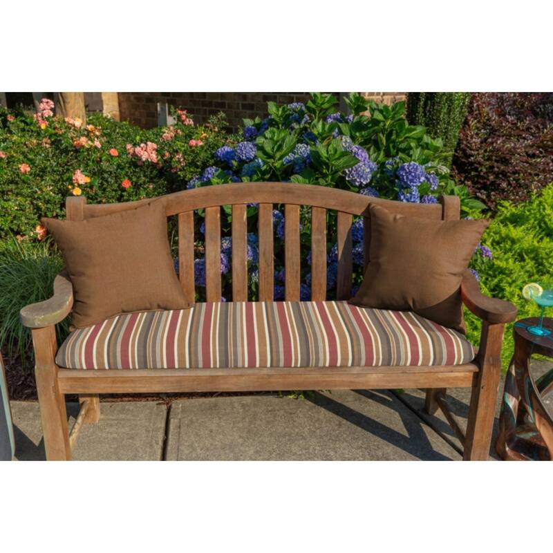 Sunbrella Stripe Fabric 1-Piece Indoor/Outdoor Bench Cushion, 48"W x 18"L, Brannon Redwood - 48"W x 18"L