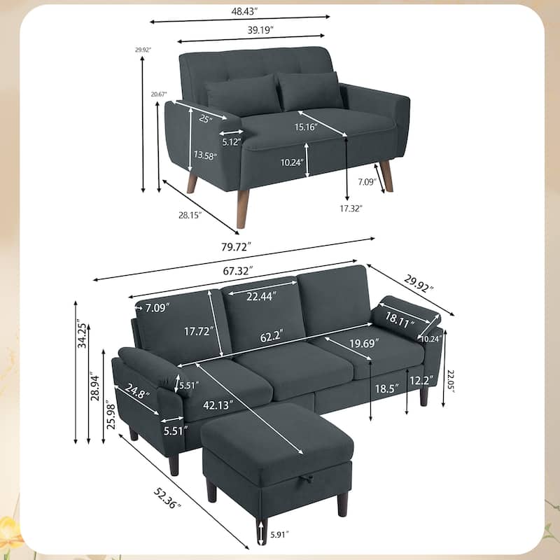 3 Pieces Living Room Set