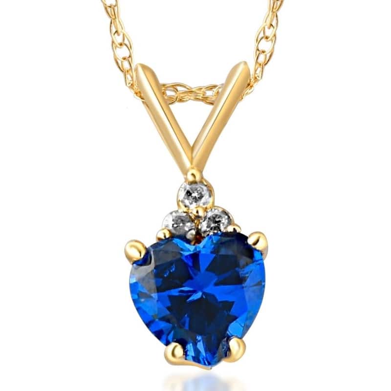 1/2ct Diamond & Blue Sapphire Heart Pendant Yellow Gold