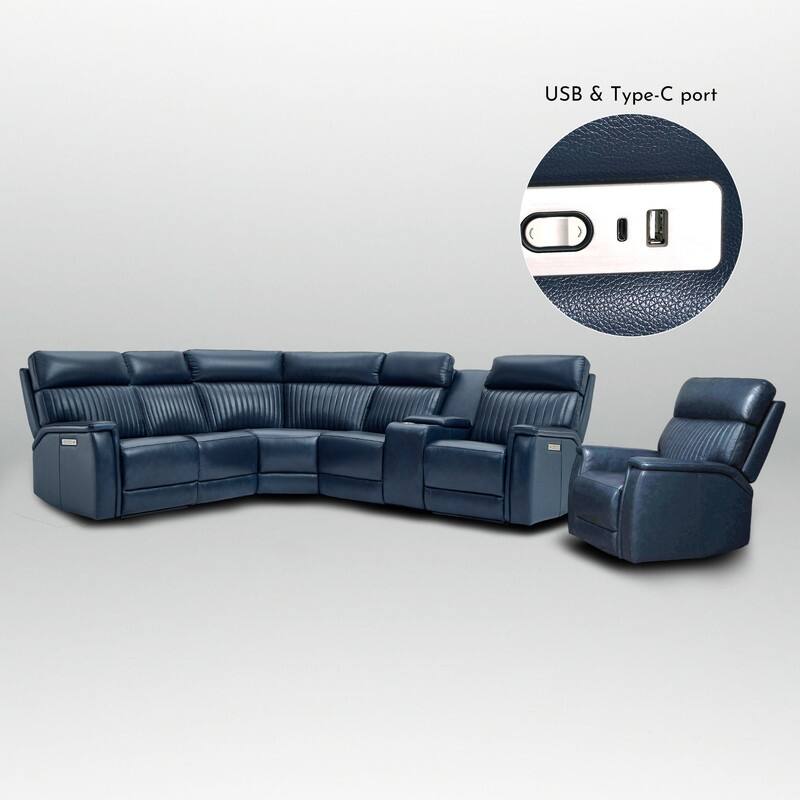 105" W Genuine Leather Power Sectional with Recliner Sofa Set with Triple Power, Single Console, USB&USB-C Ports