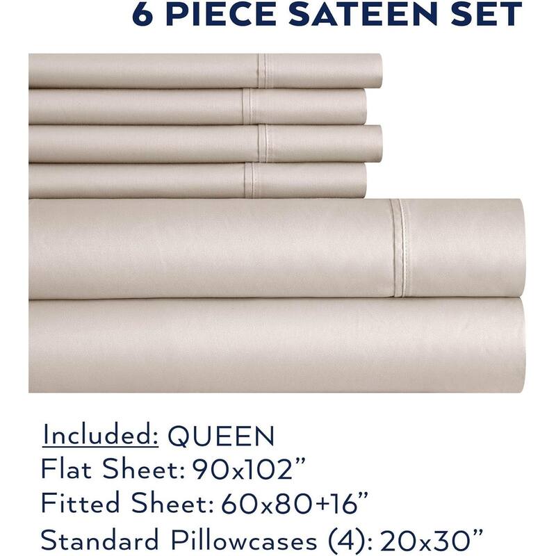 Thomasville 1500 Thread Count Beige Piece Premium Cotton Rich Sateen Sheet Set - Queen