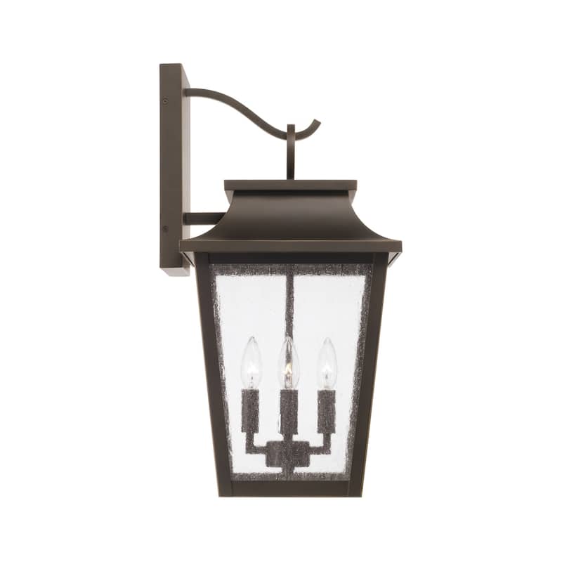 13"W x 24"H 4-Light Outdoor Tapered Wall Lantern in Oiled Bronze with Ripple Glass