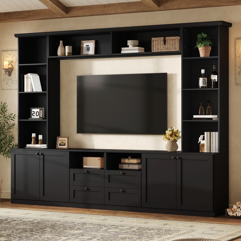 Modern Wall Unit TV Stand with Bridge for TVs Up to 70",Media Entertainment Center with Bookshelves,Drawers for Living Room