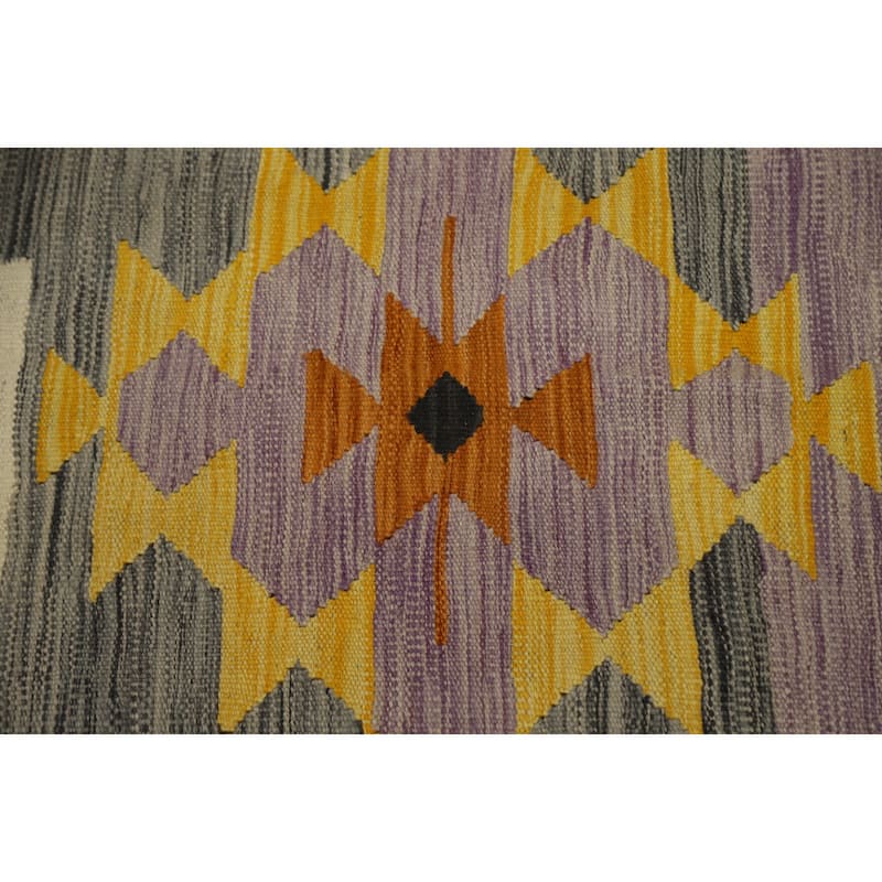 Hand Woven Oriental 100% Wool Carpet Southwestern Tribal Greys & Charcoal Kilim Area Rug - 9' 8'' X 6' 7''
