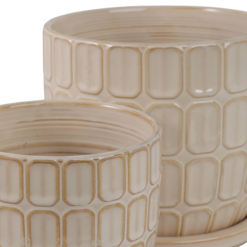 Decorative Ceramic Platner with Pattern - Set of 2, 8", 6", Ivory