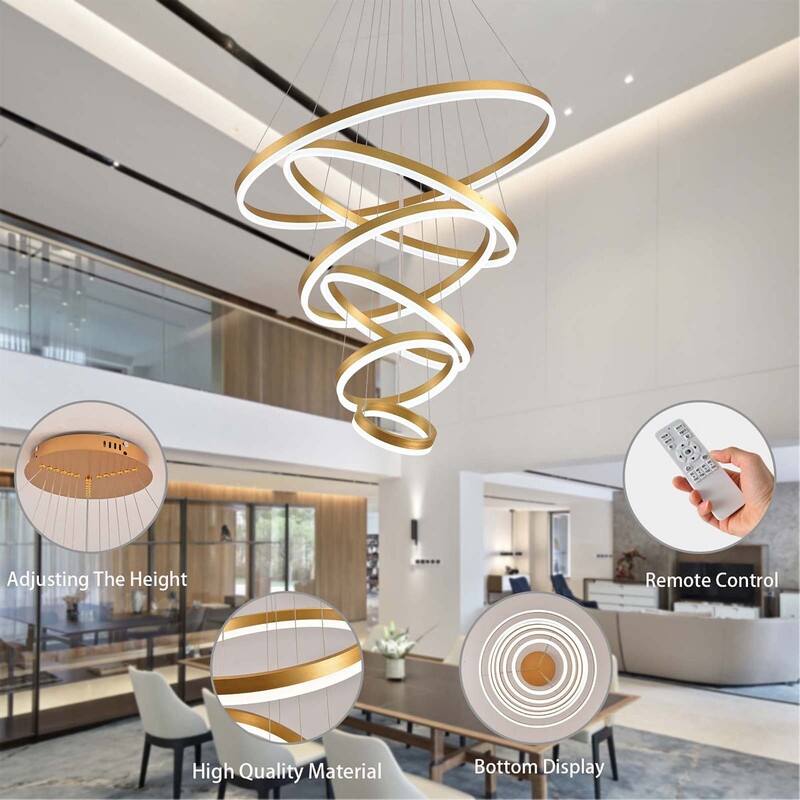 6 Ring Large Chandelier Light Fixture Modern LED Chandlier for High Ceiling