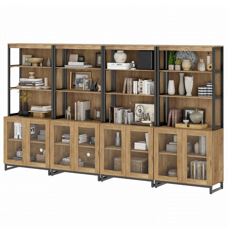 4 PCS Modern 72" Sideboard with Glass Doors and Adjustable Shelves, Multifunctional Buffet for Dining Room or Kitchen