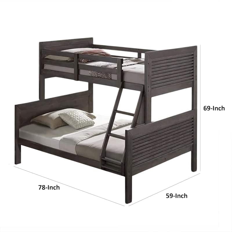 Wexo Twin over Full Bunk Bed, Charcoal Brown Slat Design and Ladder
