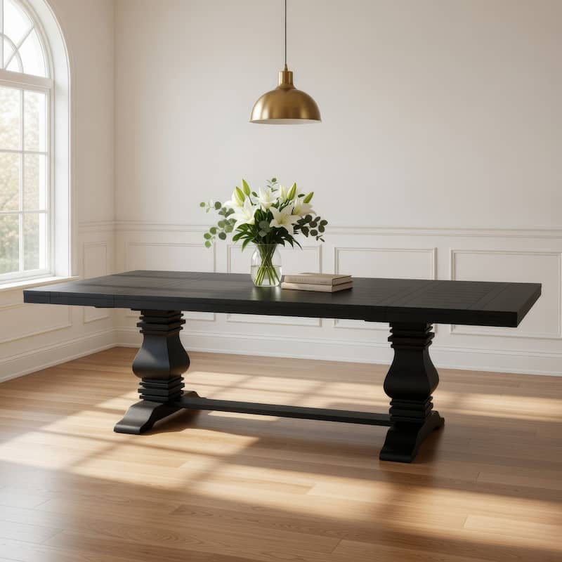 Som Dining Table with Plank-Style Extendable 94-126 Inch Top, Black