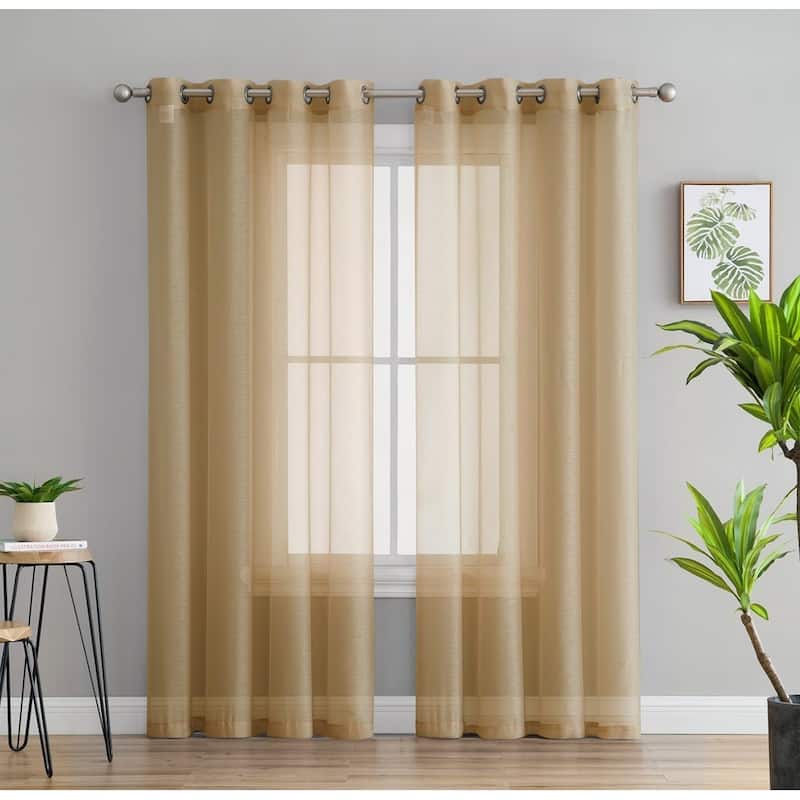 HLC.me 2 Piece Semi Sheer Voile Window Curtain Drapes Grommet Top Panels Bedroom, Living Room - Set of 2 panels - 54 W x 84 L - Gold