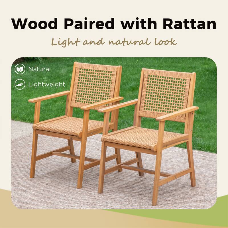 MAISON ARTS 5/7/9-Piece Acacia Wood Outdoor Dining Set, Teak Wooden Table & Dining Chairs with Wicker Seat and Back