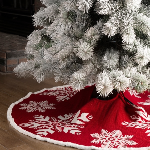 90 cm, Red 90 cm Double Layers Soft Cashmere with 3D Snowflake Xmas Tree Skirts for Christmas Party Home Decorations Christmas Tree Skirt
