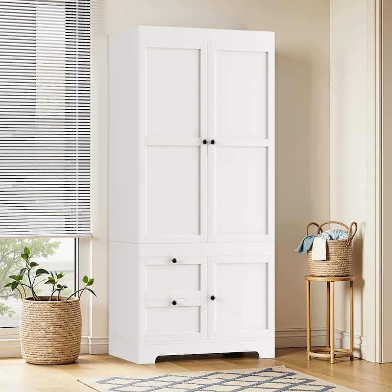 Pocassy 71" H Wardrobe Closet with Drawers and Cabinet. - White - 2 Doors with 2 Cabinet and 1 Drawer