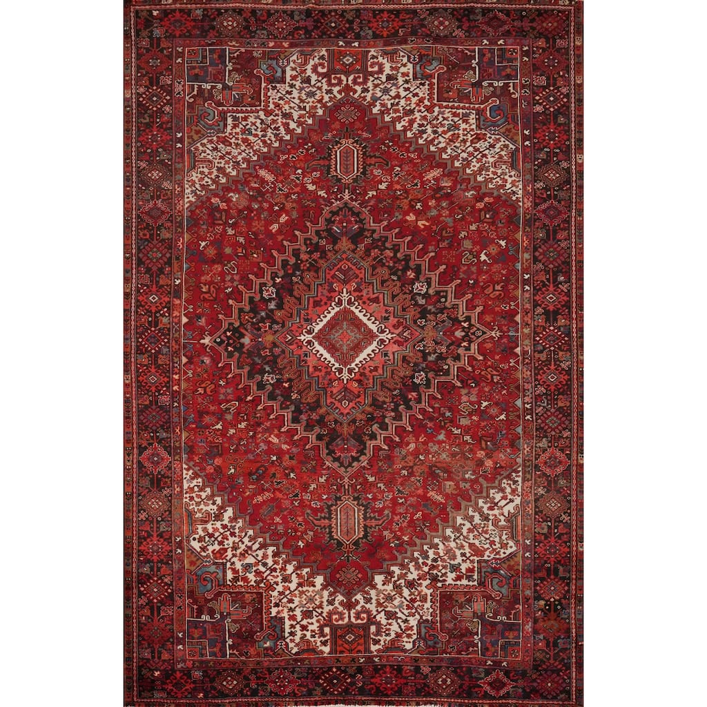 Hand Knotted Oriental 100% Wool Carpet Traditional Medallion Red Heriz Area Rug - 11' 7'' X 9' 2''