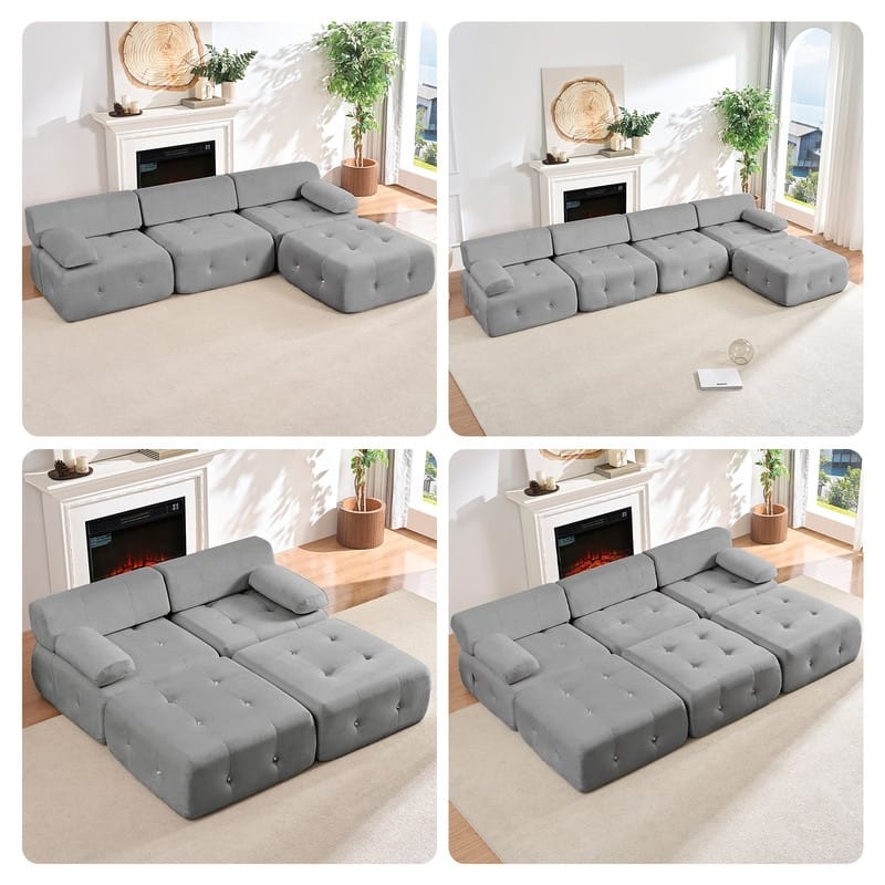Mixoy Modular 134inch Modular Sectional Sofa with 2 Ottoman,Velvet U-Shaped Couch for Living Room - 133.9"w x 66.9"D x 24.8"H
