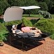 preview thumbnail 7 of 8, Sunnydaze Double Chaise Rocking Lounge with Canopy and Headrest Pillows - Black