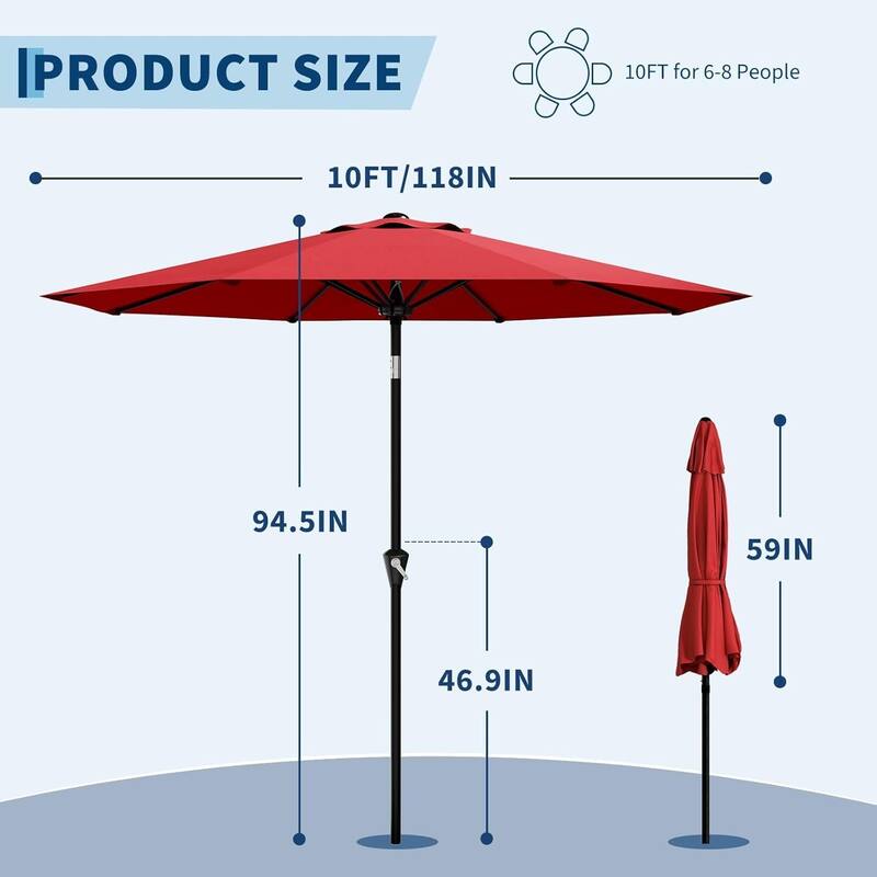 10FT Patio Umbrella with Smooth Crank Lift UV Protection Waterproof for Pool, Deck, Yard, Garden (No Base)