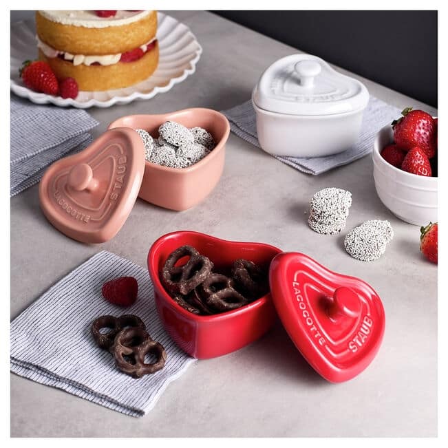 Staub Ceramic 3-pc Mini Heart Cocotte Set - Cherry, Pink, White - Multi