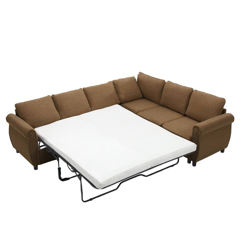 104" Polyester L-Shaped Sleeper Sectional Sofa