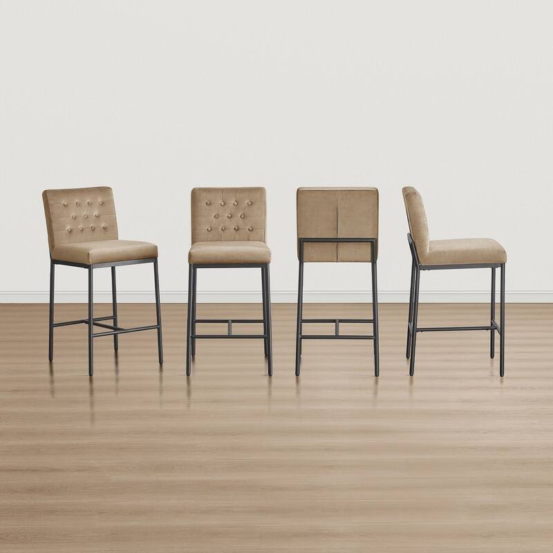 Spruce & Spring Velvet Tufted Counter Bar Stool with Metal Frame