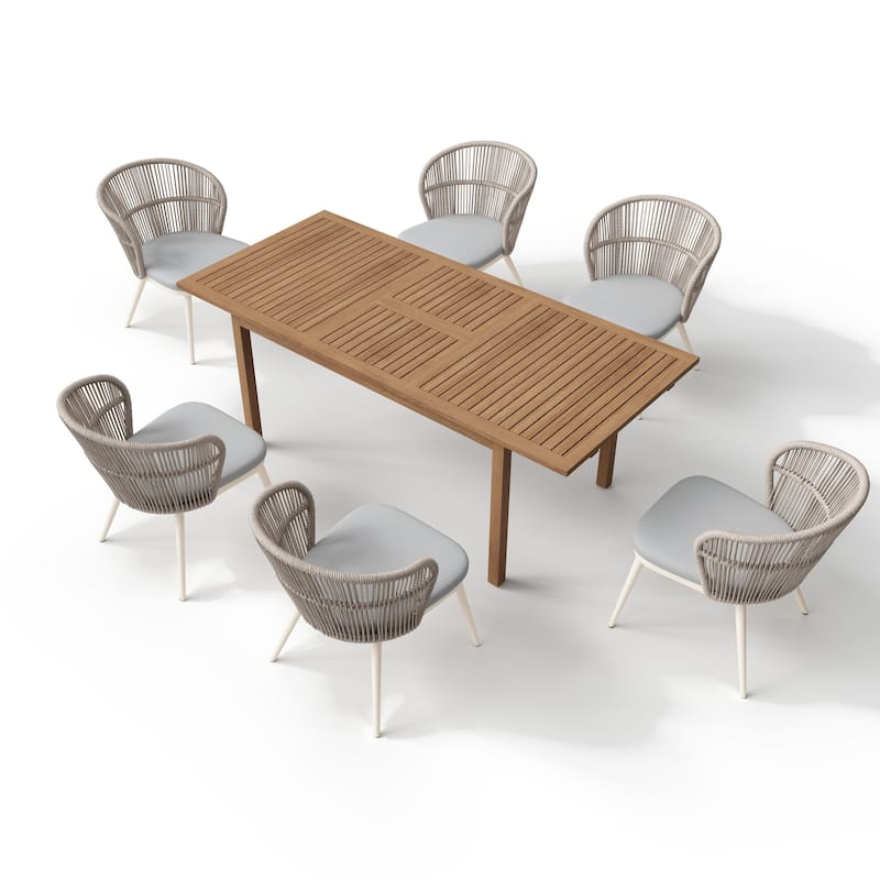 Outdoor 7-Piece Patio Dining Chair and Extendable Wood Dining Table