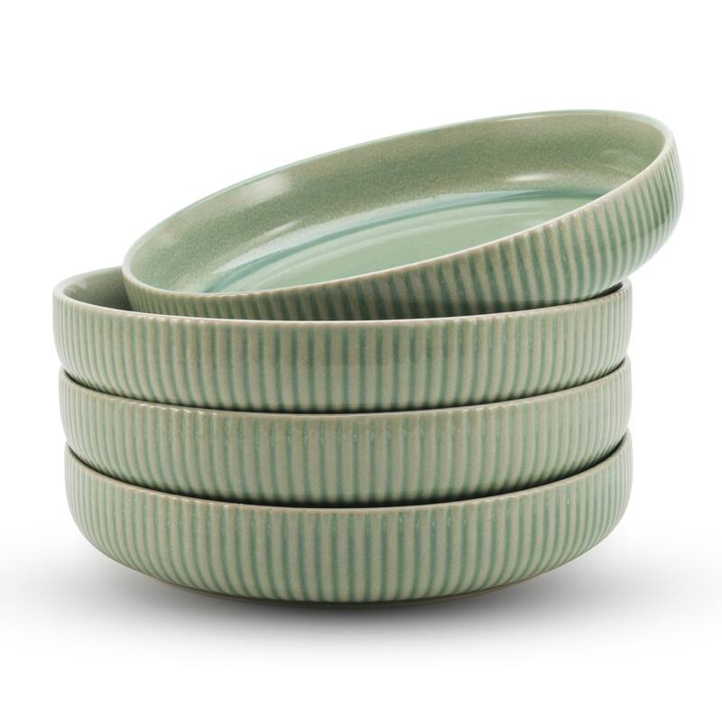 American Atelier Set of 4 Wide Shallow 40 oz Pasta Bowls - Sage Green