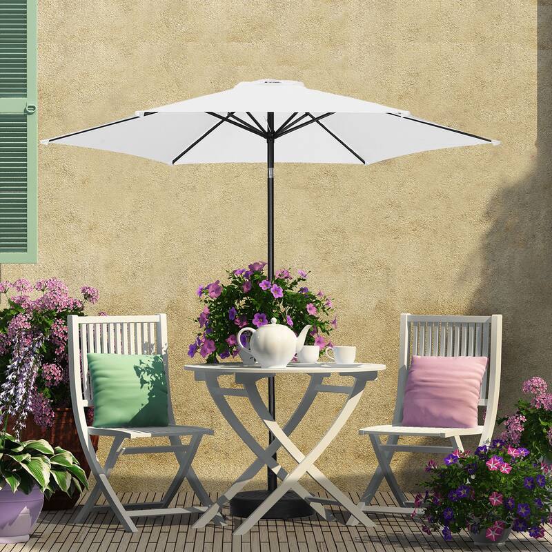 Autlaycil 9ft Patio umbrella With Base And Push-Button Tilt & Crank - White