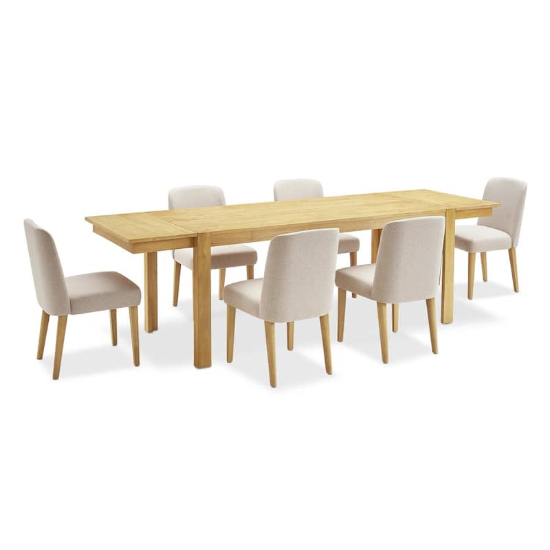 mopio Logan Upholstered Beige Dining Chair Set, Modern Farmhouse Solid Wood Dining Table Set for Dining Room Kitchen - 7 Piece Set (6 Chairs)