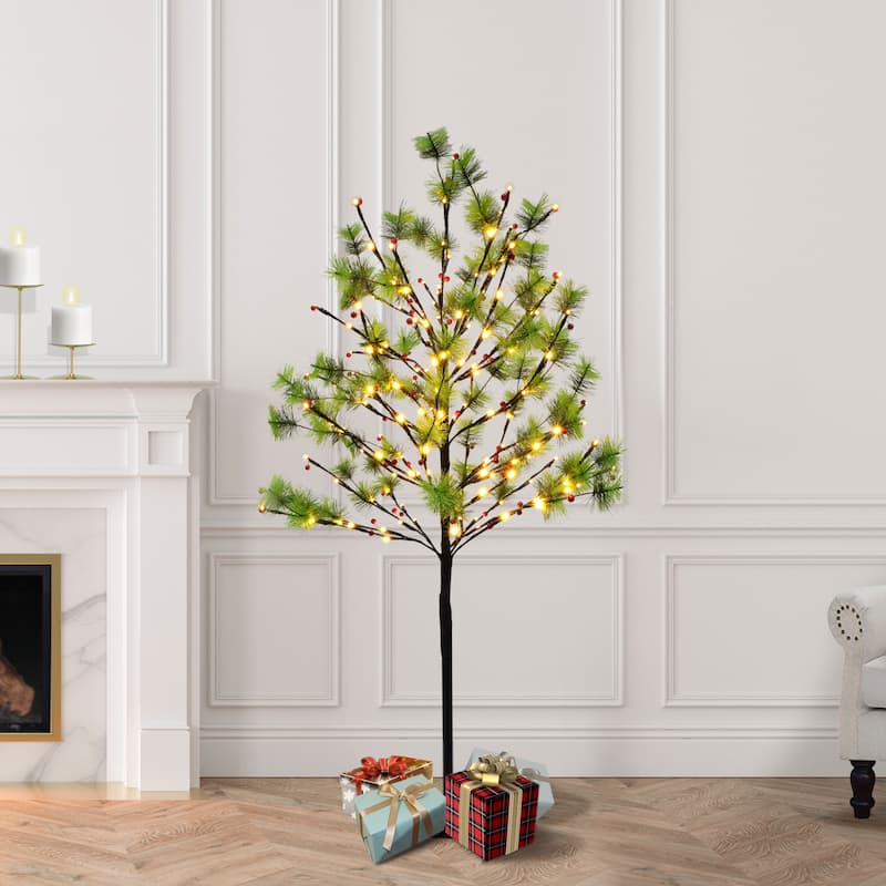 Puleo International 4 ft. Pre-Lit Artificial Christmas Twig Tree - 4 Foot - Green