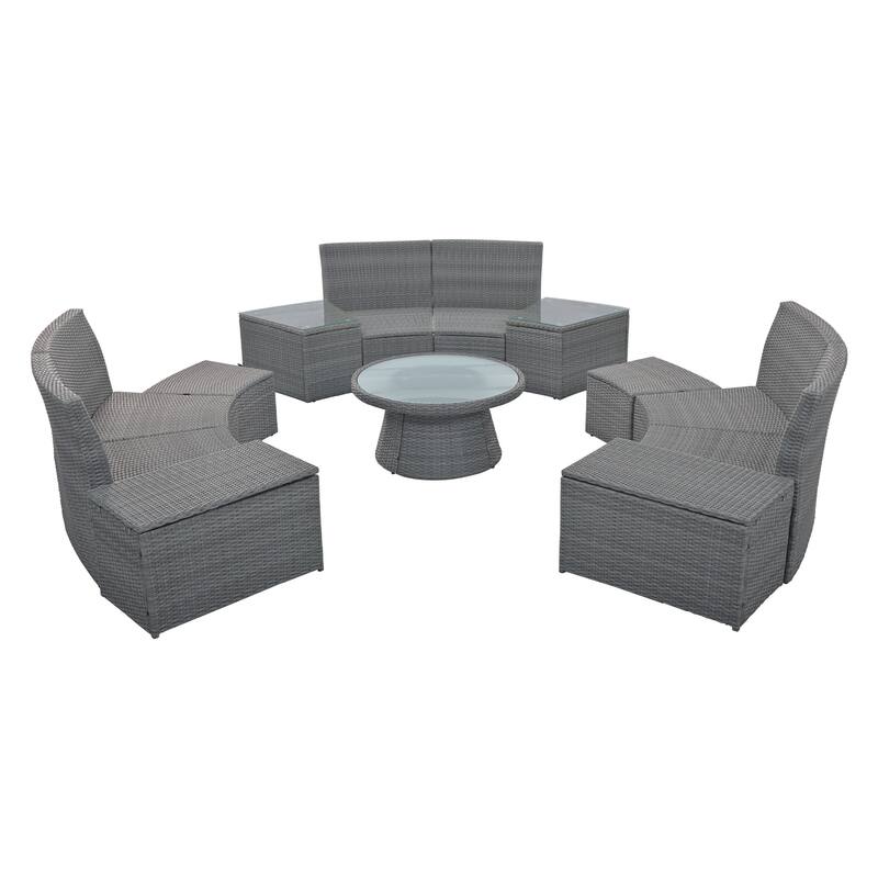 Roomfitters 10-Piece Outdoor Half Round Patio Rattan Sofa Set, PE Wicker Furniture Set for Free Combination