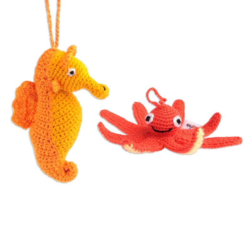 Novica Handmade Holidays From The Sea Crocheted Ornaments (Set Of 2)