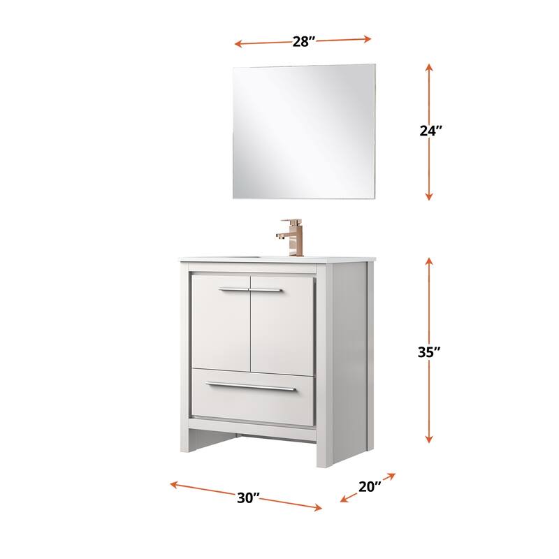 Lafarre Bath Vanity with Cultured Marble Top, Sink, Mirror and Rose Gold Faucet