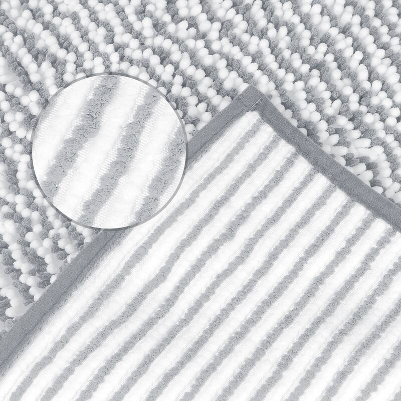 Chenille Striped Bathroom Rugs, Extra Thick and Absorbent Bath Rug Non-Slip Soft Plush Shaggy Bath Carpet