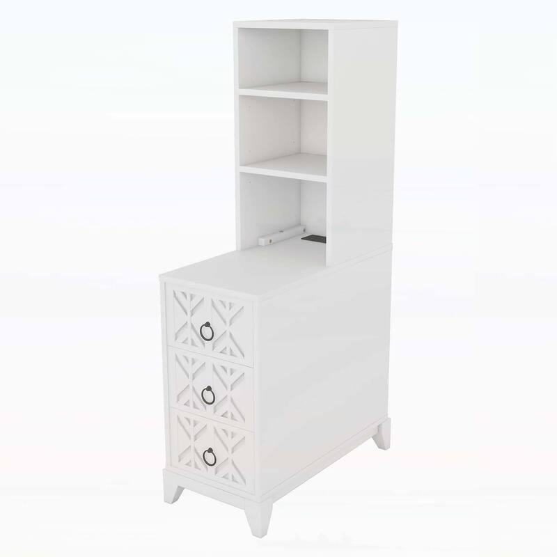 Elegant X-Carved End Table with 3 Drawers,2 Open Shelves,and Charging Station for Modern Bedrooms and Corners