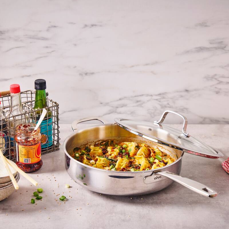 Alva Maestro 4QT 5-Ply Stainless Steel Saute Pan with Lid