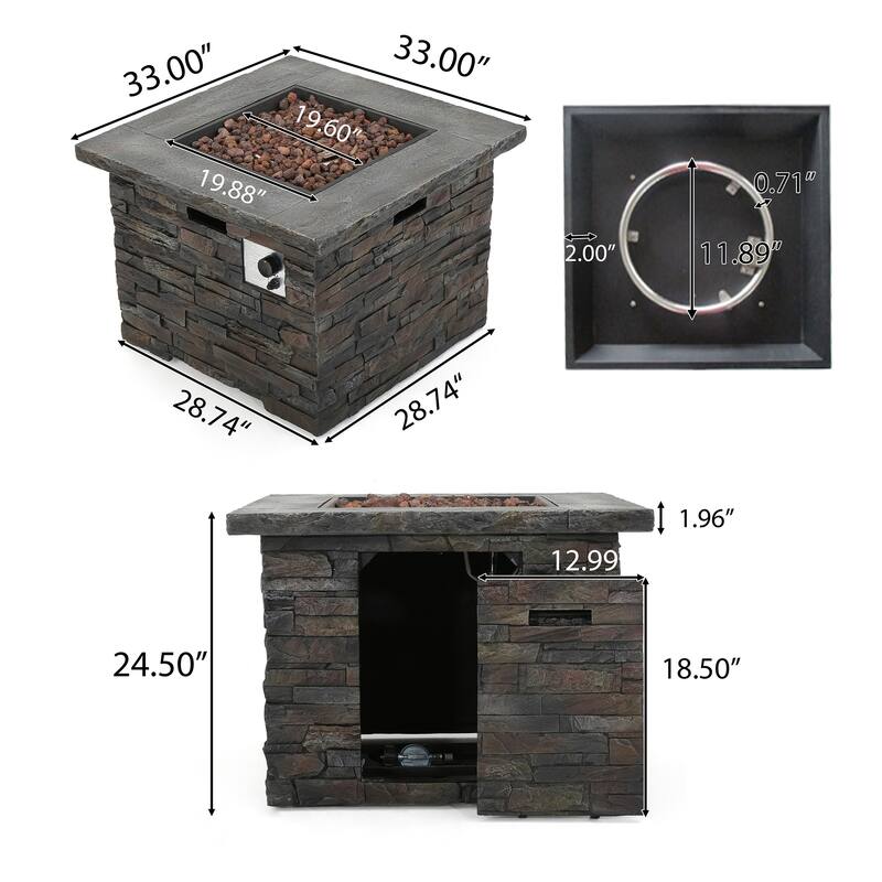 Square Outdoor Patio Gas Burning Fire Pit