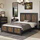 preview thumbnail 1 of 8, Farmhouse Platform Queen Size Bed, Modern Wooden Bed with Wooden Strip Decoration, Plywood Slats Support, Black Black
