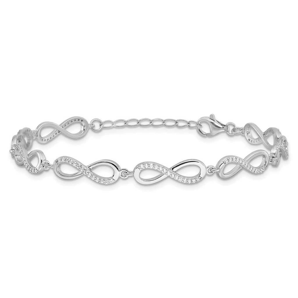 Curata 925 Sterling Silver 7+1" Rhodium-plated Cubic Zirconia Infinity Link Bracelet