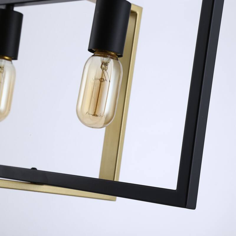 Modern 4-Light Matte Black and Gold Kitchen Island Linear Chandelier for Dining Room - 35.5-in L x 10.2-in W x 10.2-in H