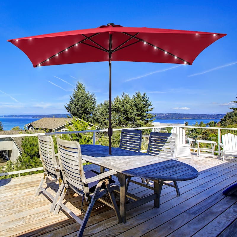 Bonosuki 10 x 6.5ft LED Patio Rectangular Umbrella Outdoor Market Umbrella Aluminium/Steel with Tilt and Crank