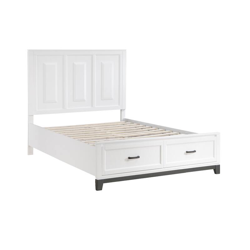 White Queen Platform Bed with Storage Drawers, Wooden Bedroom Furniture