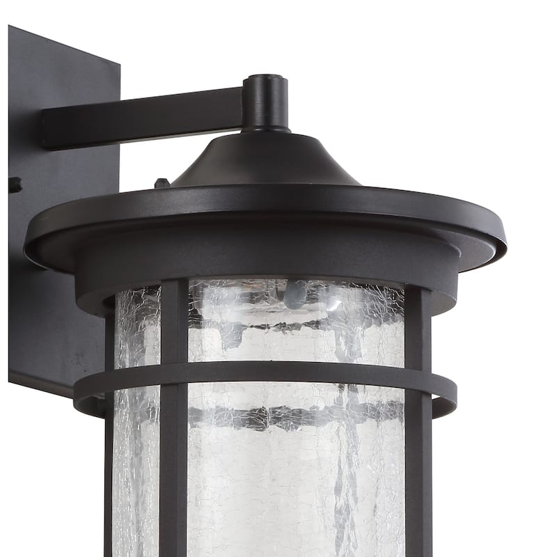Minimo Outdoor Wall Lantern Crackled Glass/Metal Integrated LED Wall Sconce Black by JONATHAN Y