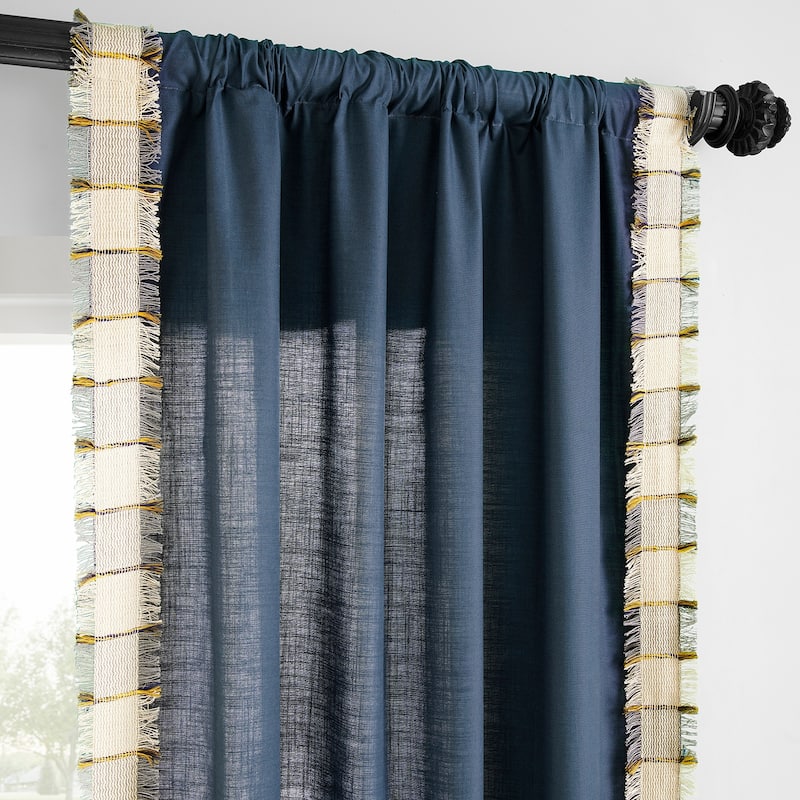 Exclusive Fabrics Bordered Textured Cotton Curtains For Bedroom & Living Room Curtains - Single Panel Drapes