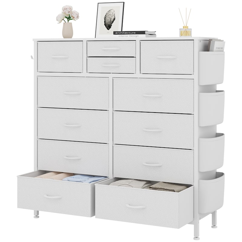 12 Drawer Dresser Fabric Tall Dressers for Bedroom Chest of Drawers - White PU - 12-drawer