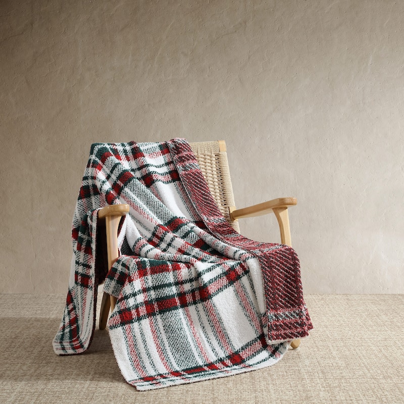 Nautica Emmet Plaid Feather Knit Red Throw Blanket