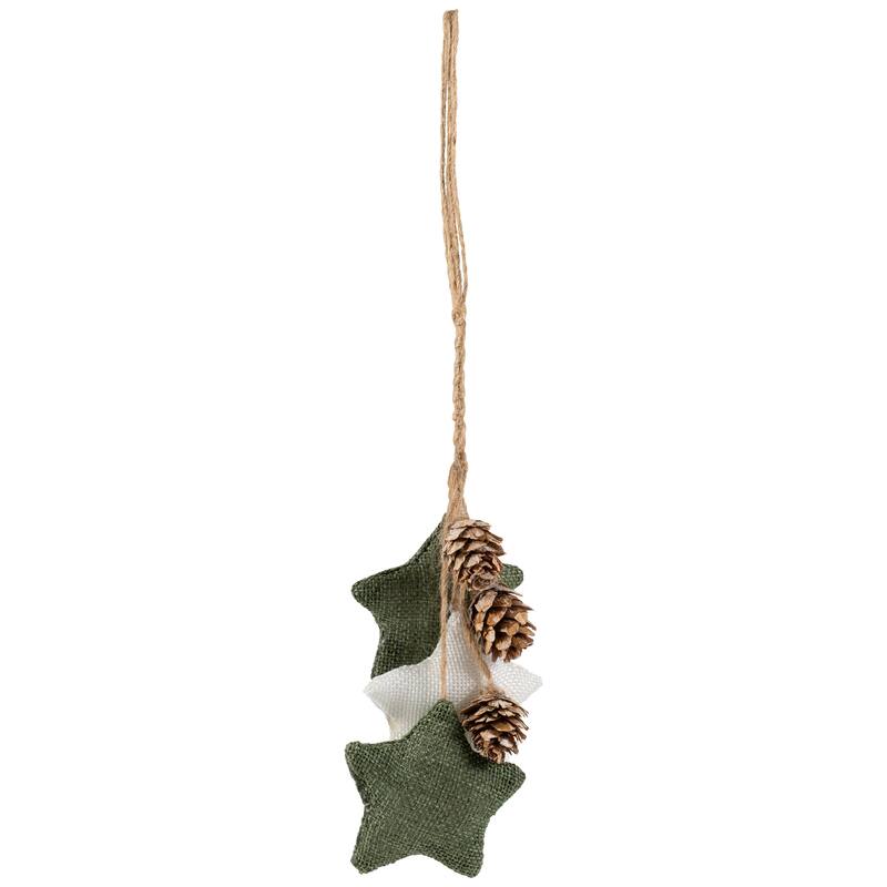 Burlap Star Shapes Pine Cones Christmas Ornament 11.75" White Green