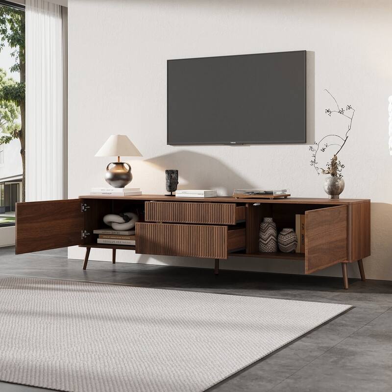 Modern Fluted 70" TV Stand for TVs up to 80", Entertainment Center TV Media Console Table with Storage Drawers