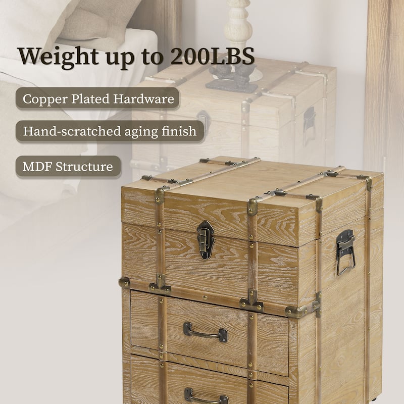 COZAYH Vintage Nightstand with Buckle Hinged Top, Linen Accent End Side Table for Living Room, Rectangle, Grey